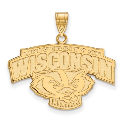 Black Bow Jewelry 14k Yellow Gold Plated Sterling Silver Wisconsin Badgers NCAA Large Pendant