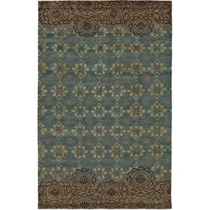 Green Blue and Brown Floral Hand Knotted Area Rug - 1 of 4