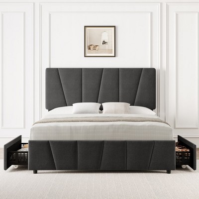 Whizmax Full Size Bed Frame With Adjustable Headboard And 4 Storage ...