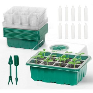 iMountek"10Pcs Seed Starter Tray Kit with 120 Cells, Humidity Dome, Labels & 2 Garden Tools for Germination"Green - 1 of 4
