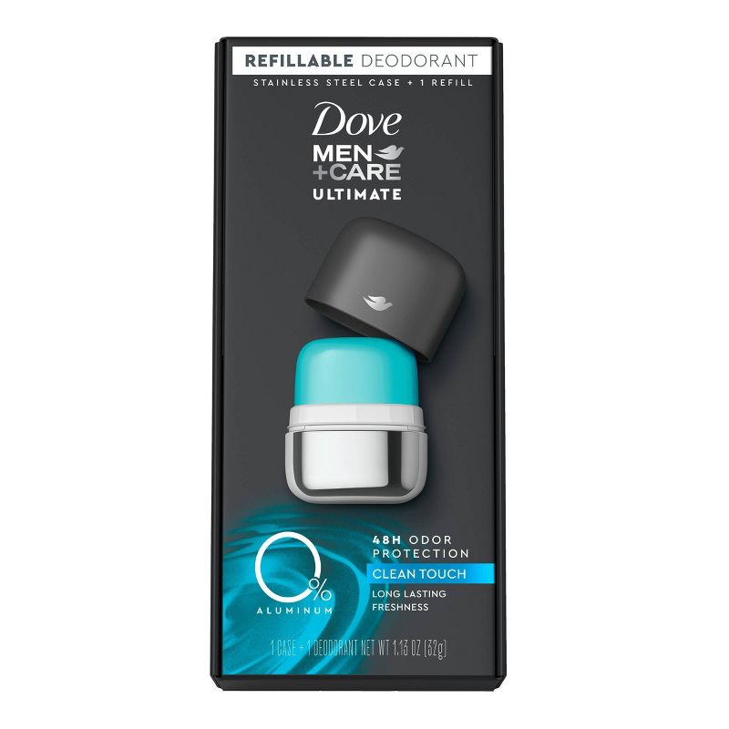 Dove Men+Care 0% Aluminum Clean Touch Refillable Deodorant Stainless Steel Case + 1 Refill - 1.13oz, 1 of 7