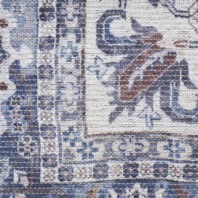 Navy Ivory Floral 6' x 9' Cotton Chenille Area Rug