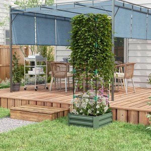 Vince24"x24"x11.75"Galvanized Raised Garden Bed with Trellis Tomato Cage, Planter Stand Box with Open Bottom, Patio Outdoor Furniture - The Pop Home - 1 of 4