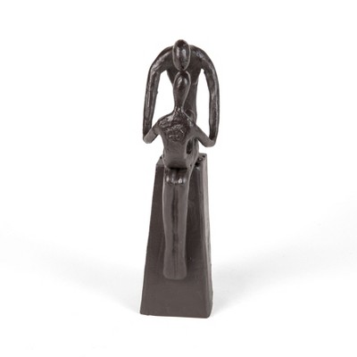 Elegant Dark Brown Cast Iron Mother and Child Sculpture