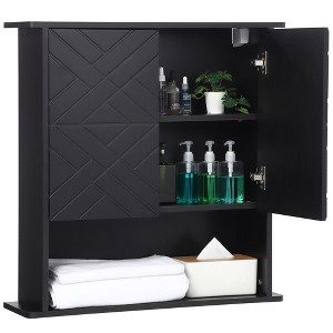 Wood Wall Mounted Bathroom Storage Cabinet with Adjustable Shelf and Towel Bar, Black - 1 of 4