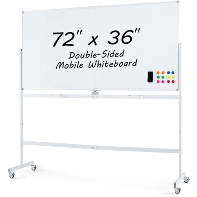 Tangkula Double-Sided Mobile Whiteboard on Wheels 72" x 36" Large Dry Erase Board with Stand & Aluminum Alloy Frame Rolling Magnetic Standing