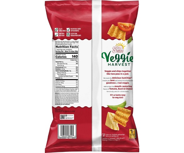 SunChips Veggie Harvest Tomato-Basil And Cheese Whole Grain Chips - 7oz