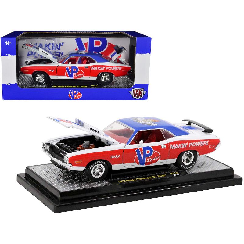 1970 Dodge Challenger R/T Hemi White w/Red & Blue w/Red Interior Ltd Ed to 5710 pieces 1/24 Diecast Model Car by M2 Machines, 1 of 4