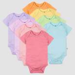 Honest Baby Girls' 8pk Rainbow Organic Cotton Short Sleeve Bodysuit - Pink/Violet/Yellow