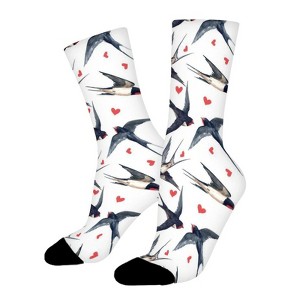 Watercolor Swallow Women Printed Crew Socks Funny Funky Socks Soft Polyester Novelty Gifts for Artists Men - 1 of 4