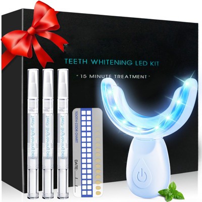 Teeth Whitening Kit for Sensitive Teeth - 16 LED Light - 30 Min Non-Sensitive Fast Teeth Whitener with 3 Carbamide Peroxide Whitening Gel - Black