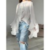 Clearlove Women's Collar Neck Button Down Ruffle Front Long Sleeve Blouse Shirt Top - 4 of 4