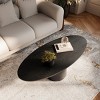 Black Oval Solid Wood Coffee Table with Pedestal Base, Modern Accent Table for Living Room, Office or Small Spaces - Koiai - 2 of 4