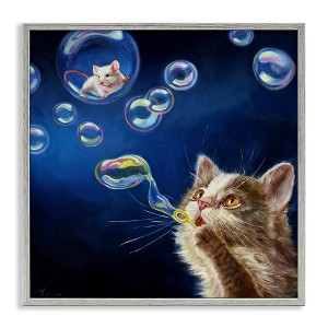 Stupell Industries Cat & Mouse Blowing Bubbles Framed Giclee Art - 1 of 4