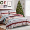 Reversible Xmas Quilts, Full/Queen Size, Christmas Bedding, Bedspread, Lodge Cabin Moose Coverlet, Red Blue Stripe Quilt Set - 2 of 4