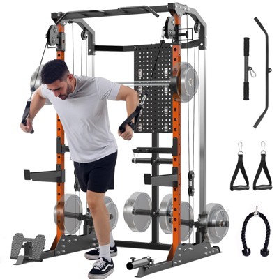 Coucheta Power Cage, 2000 LBS Squat Rack, Multifunctional Weight Cage with LAT Pulldown and Cable Crossover System, Workout Cage with Adjustable