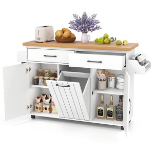Costway Rolling Kitchen Island Kitchen Cart with Tilt-out Trash Cabinet Island Table White/Black - 1 of 4