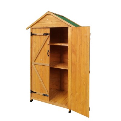 NicBex 68.5 Inch Tall Wood Outdoor Storage Shed with 2 Shelves for Backyard Garden,Patio,Natural