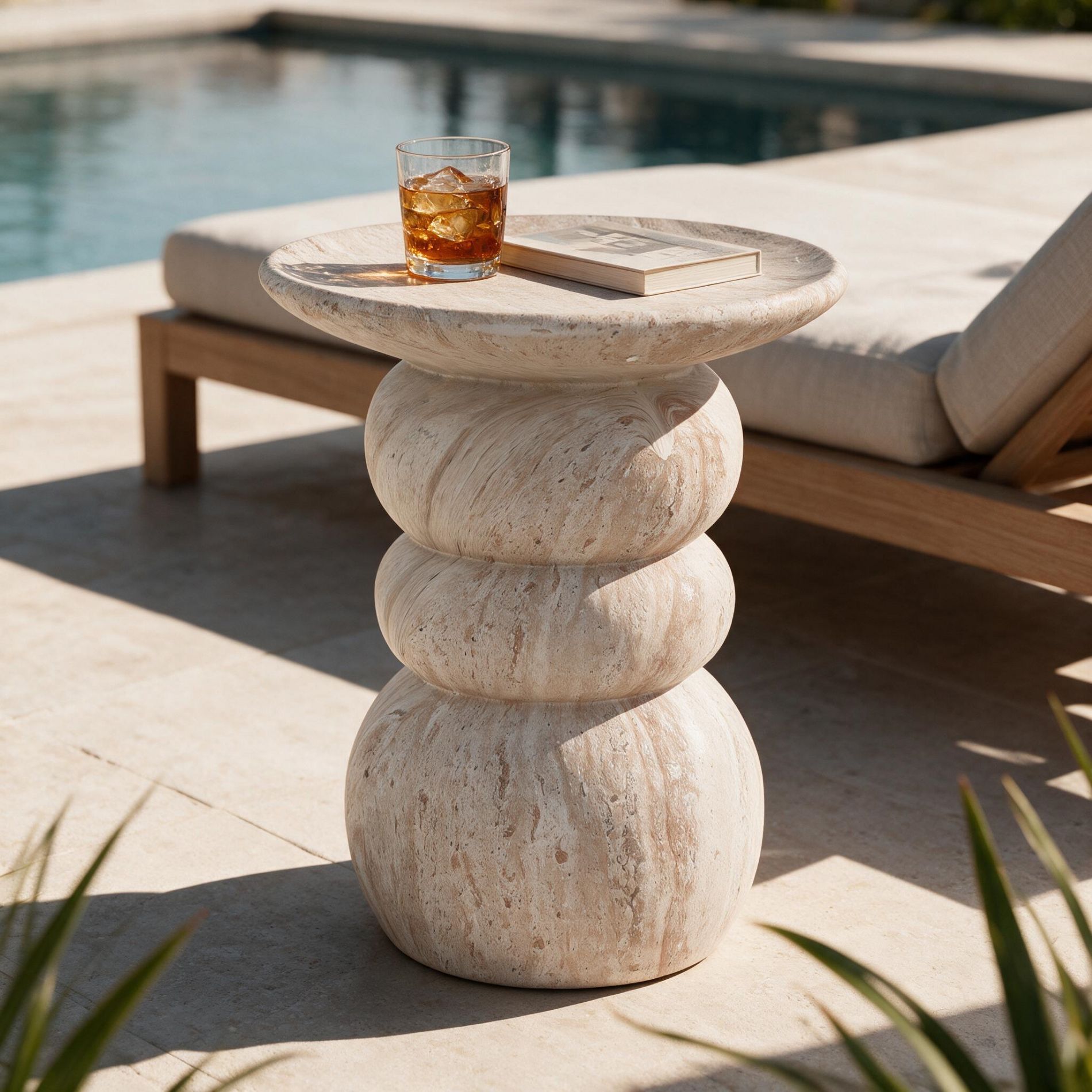 Christopher Knight Home Taliesin Modern Lightweight Concrete Side Table, Travertine