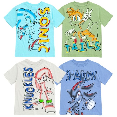 SEGA Sonic the Hedgehog Knuckles Shadow Tails Big Boys 4 Pack T-Shirts Blue  / Green / Gray 18-20