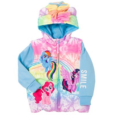 My Little Pony Rainbow Dash Pinkie Pie Twilight Sparkle Little Girls Zip Up Vest 2fer Jacket Toddler to Big Kid