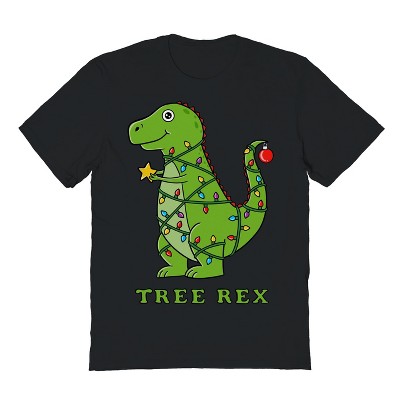 Rerun Island Men's Dinosaur Christmas Short Sleeve Graphic Cotton T-Shirt