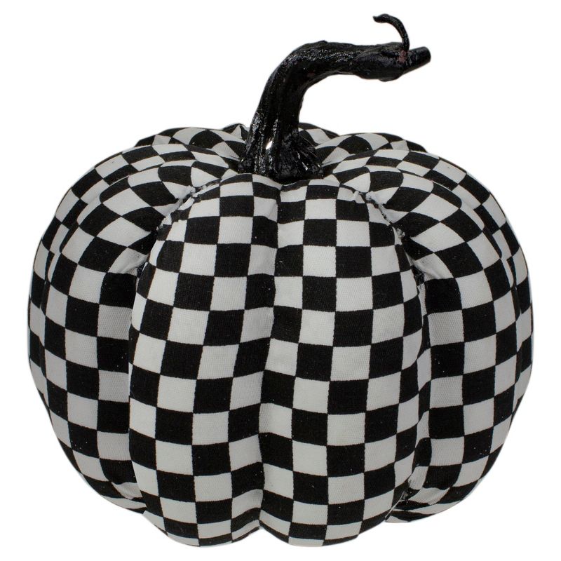 Northlight 6.5" White and Black Plaid Fall Harvest Tabletop Pumpkin, 1 of 5