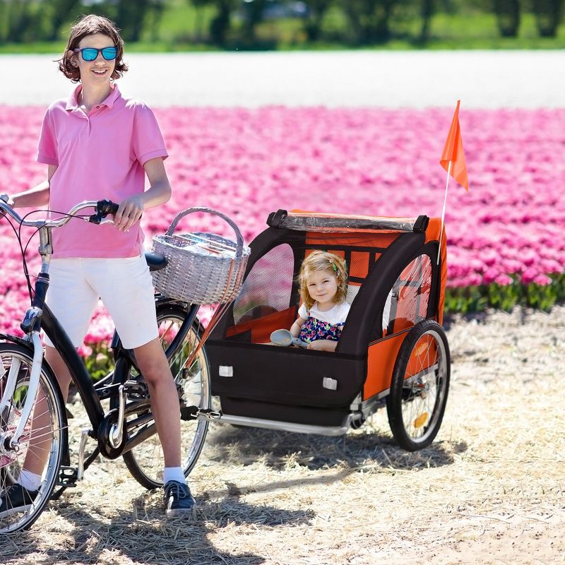 Aosom 2-Seat Child Bike Trailer for Kids with a Strong Steel Frame, 5-Point Safety Harnesses, & Comfortable Seat, 3 of 9