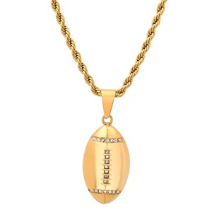 Steeltime 24" Men's 18k gold plated stainless steel american football simulated diamonds pendant - 1 of 4