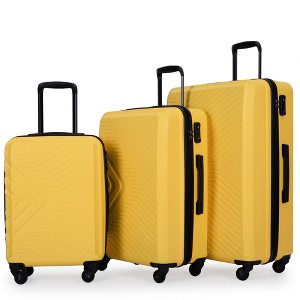 Gulches 3 Piece Luggage Sets ABS Lightweight Suitcase with Two Hooks, Spinner Wheels, TSA Lock,  Lightweight Suitcases for Travel,(20/24/28), Yellow - 1 of 4