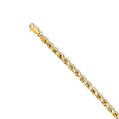 Black Bow Jewelry 4.25mm 14k Yellow Gold Solid Diamond Cut Rope Chain Bracelet