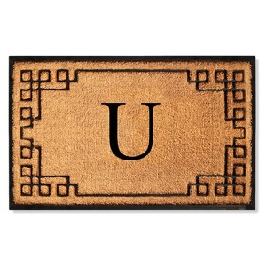 A1HC Bordered Designed Natural Coir & Rubber Monogrammed Doormat, Heavy Duty, Non-Slip Entry Mat - 1 of 4
