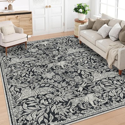 Washable Runner Rug, Modern Tiger Woodcut Hallway Runner, Thin Low Pile Foldable Carpet with Non-Slip Rubber Backing for Kitchen