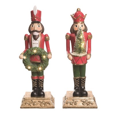 Transpac Resin Light Up Jolly Nutcracker Figurine Set of 2 Christmas Home Decorations
