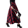 Women's Plaid Wool Skirt - Elastic Waist A-Line Pleated Tartan Long Skirt Long Red - 3 of 4