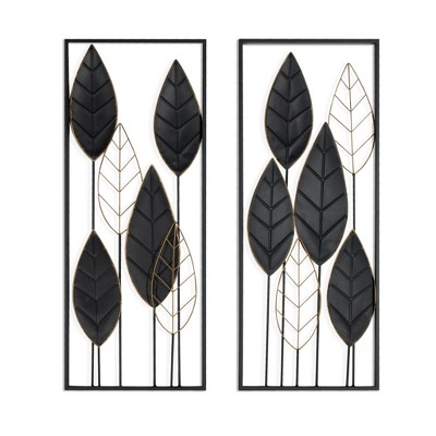 HomeRoots Set of Two Black and Gold Metal Hanging Dimensional Sculpture