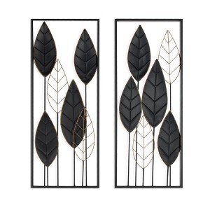 HomeRoots Set of Two Black and Gold Metal Hanging Dimensional Sculpture - 1 of 4