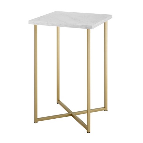 Luxe Two Tone Glam Side Table With Marble And Metal White Gold Saracina Home Target