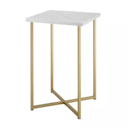 24" Maxwell Two-Tone Glam Side Table White Faux Marble/Gold - Saracina Home