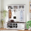 HOMCOM 3-in-1 Hall Tree with Shoe Storage, Standing Coat Rack with Shoe Bench, Entryway Furniture with Seven Hooks, White Wood Grain - 3 of 4
