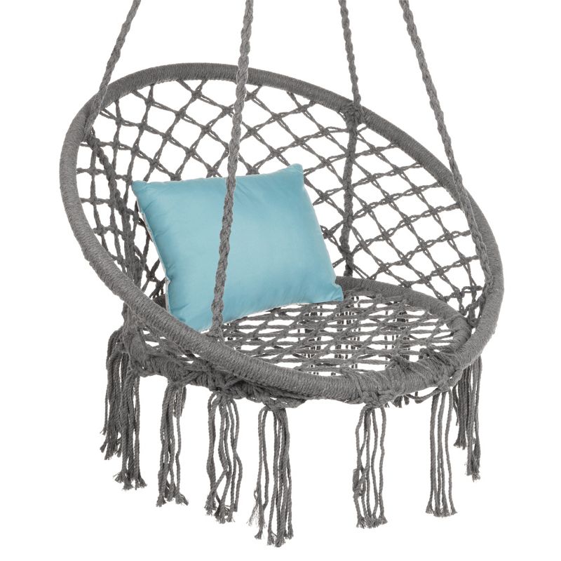 Best Choice Products Handwoven Cotton Macramé Hammock Hanging Chair Swing for Indoor & Outdoor Use w/ Backrest, 1 of 11