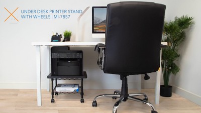 Sleek Black Steel 2-Tier Under-Desk Printer Cart with Wheels
