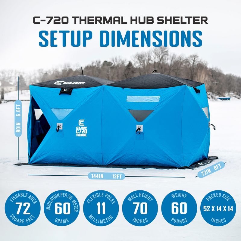 CLAM Portable Pop Up Ice Fishing Thermal Hub Shelter Tent, 3 of 8