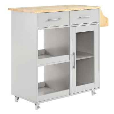 Modway Culinary Kitchen Cart - Rolling Island Cart with Storage Drawers, Open Shelf, Towel and Spice Rack in White Finish