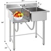 41"x23"x44" Kitchen Sink Commercial 2 Compartment Stainless Steel Prep & Utility Sink With Splashguard - 2 of 4