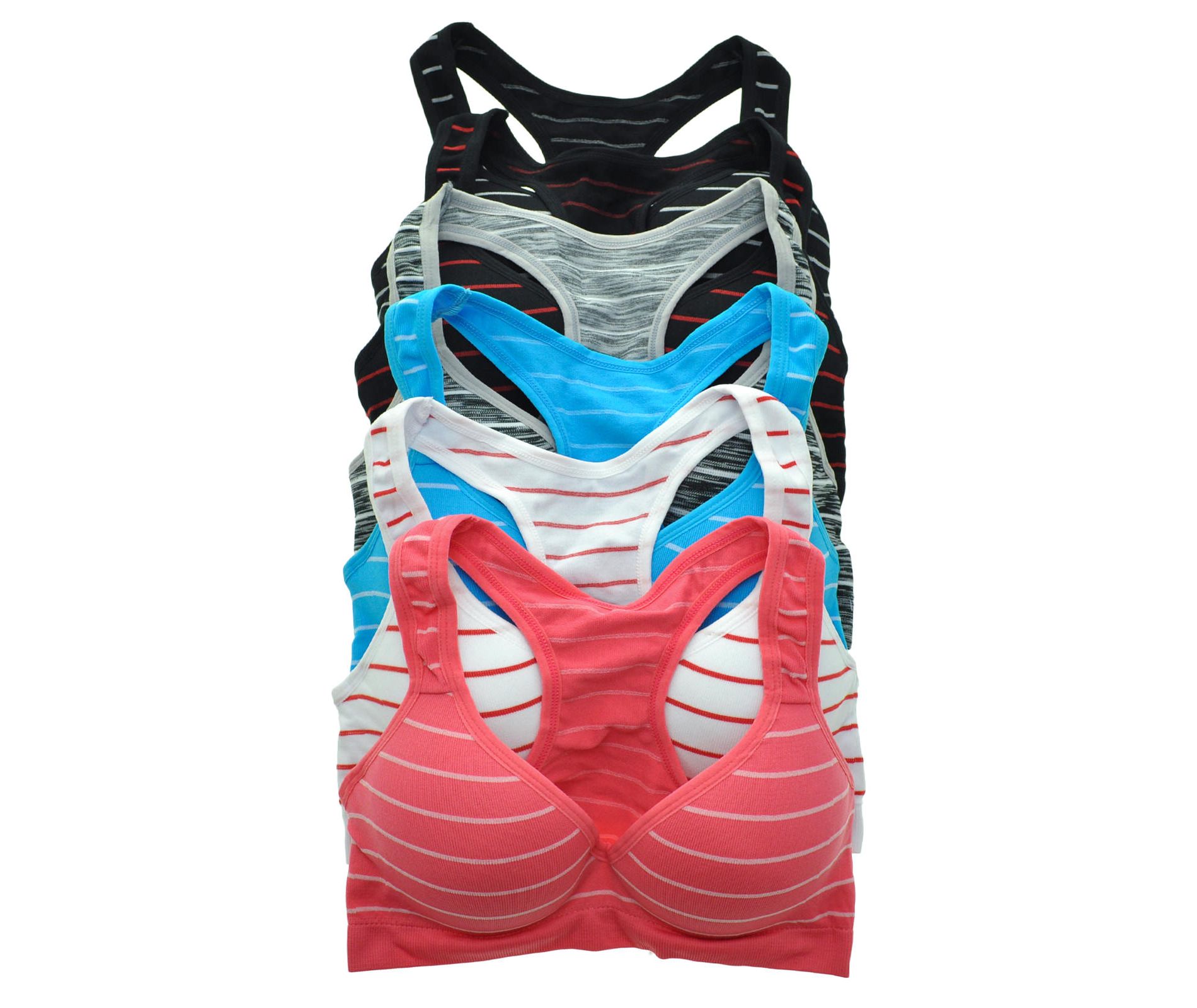 Angelina Womens Wired Racerback Sportsbras With Striped Print Design - Small Assorted (6-Pack)