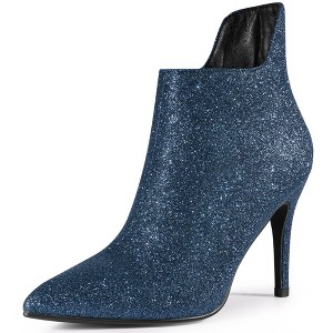 Allegra K Women's Cutout Sparkly Glitter Pointed Toe Stiletto Heel Ankle Boots - 1 of 4