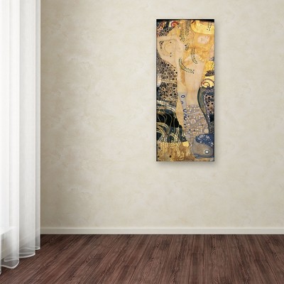 Gustav Klimt Water Serpents Gold and Beige Canvas Art 32'' x 14''