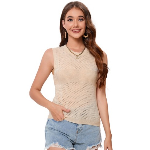 Women's Sleeveless Knit Sweater Vest Hollow Out Pullover Casual Solid Camis Short Black - image 1 of 4