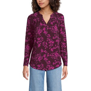 Lands' End Women's Long Sleeve Lightweight Jersey Notch Neck Tunic Top - 1 of 3